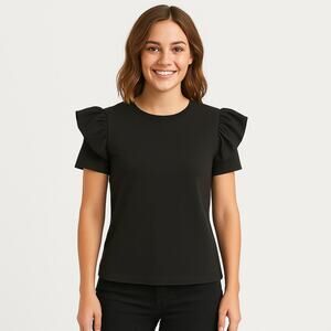 EUC White House Black Market Ruffle Sleeve Tee – Size XXS – Black